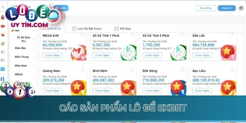 Các sản phẩm lô đề 8xbet