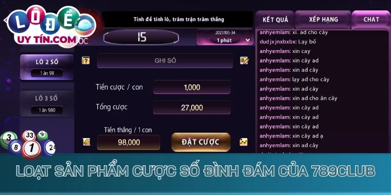 Loạt sản phẩm cược số đình đám của 789Club
